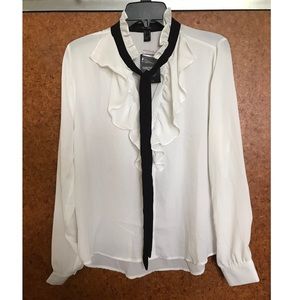 Forever 21 Ruffle Button Down Tie Shirt